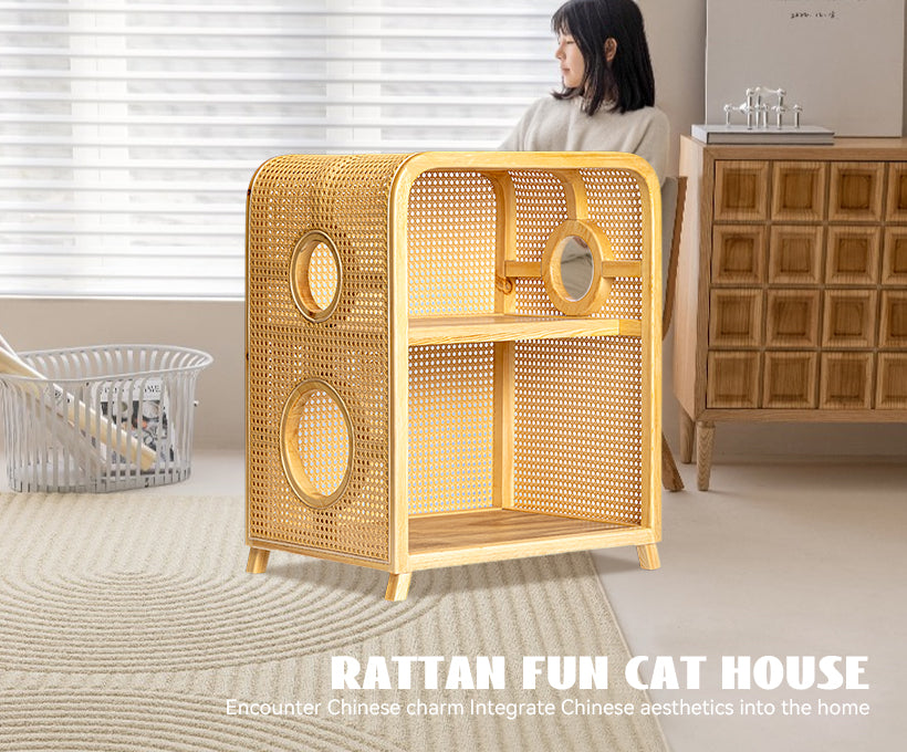 Semi-encosed rattan cat bed