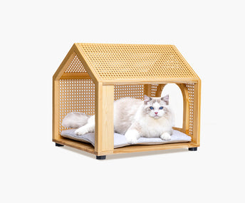 Semi-enclosed solid wood cat house