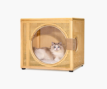 Semi-enclosed round solid wood cat house