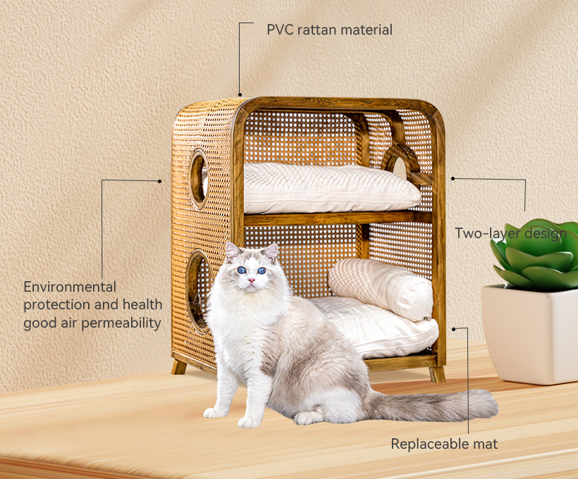 Solid wood cat bed for all seasons