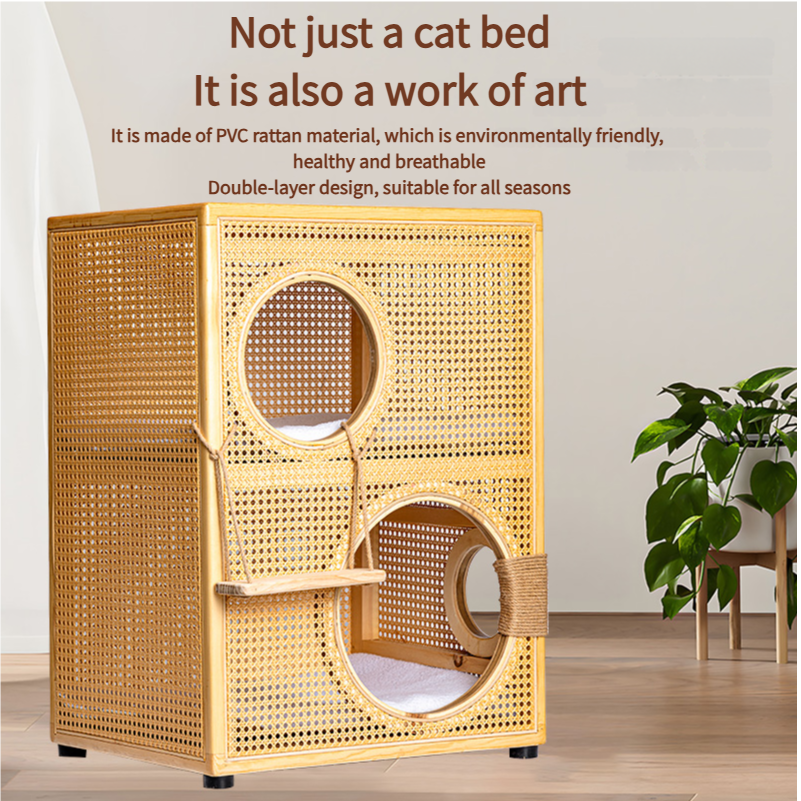 Solid wood double-layer cat bed