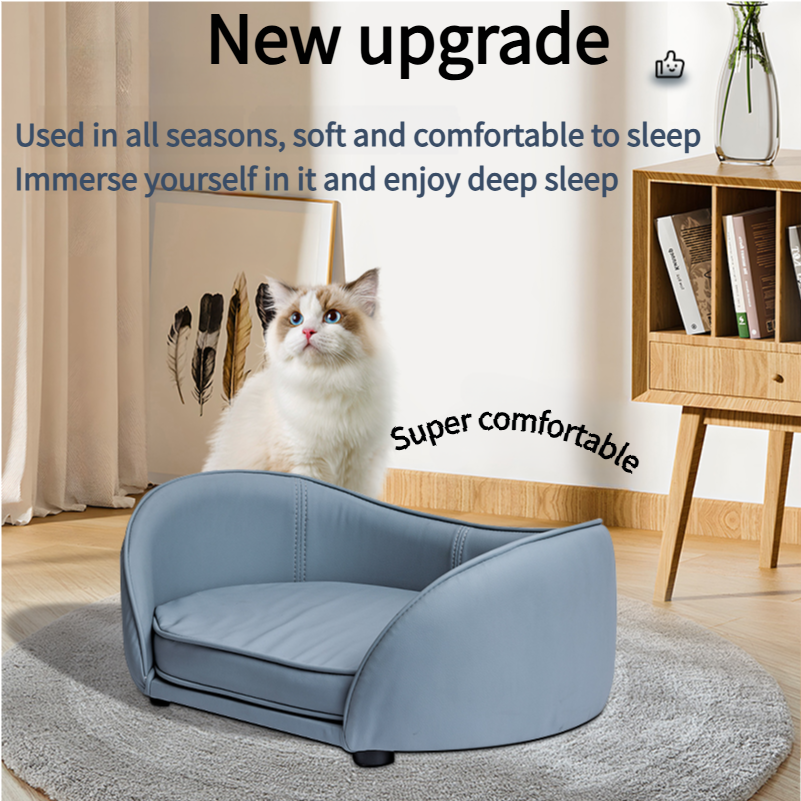 M-shaped blue-gray sofa