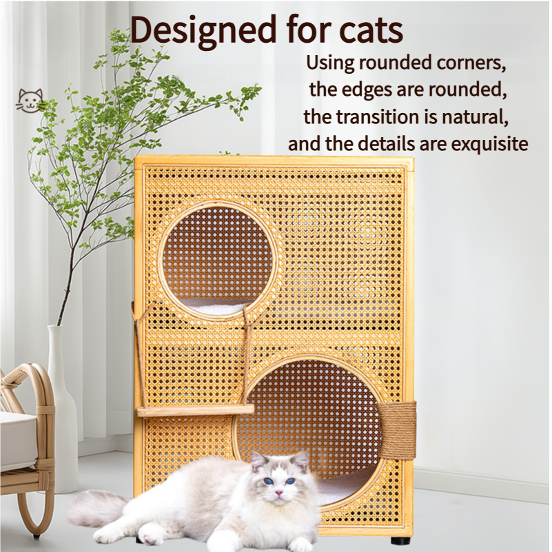 Solid wood double-layer cat bed