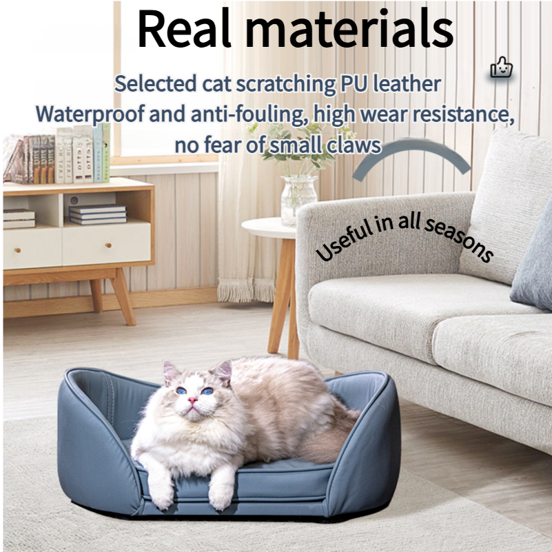 M-shaped blue-gray sofa